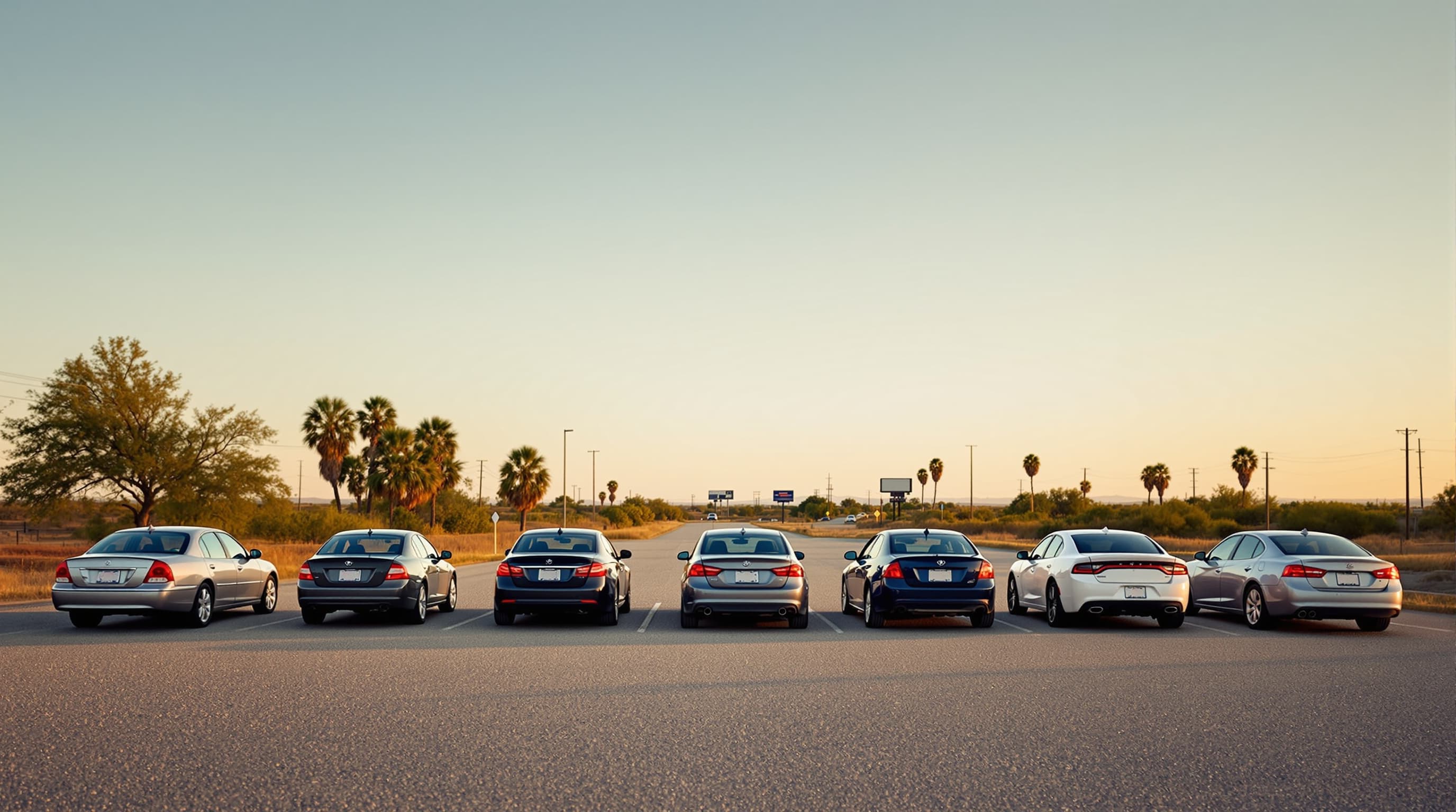 A parking lot on the Texas side, where most visitors leave the car
